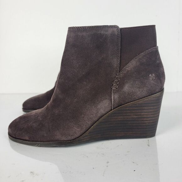Lucky Brand Zorlina Ankle Boots Wedge Heel Zip Up chocolate Suede - Picture 2 of 11